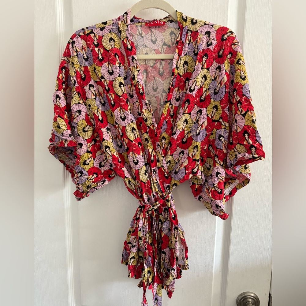 Vintage Josie Natori Japanese Geisha Kimono pajama top Size Large